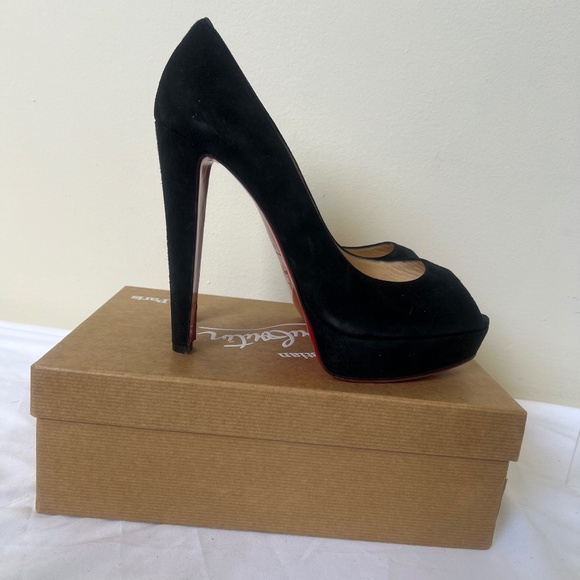 Christian Louboutin Black Peep Toe Heels - Picture 1 of 11